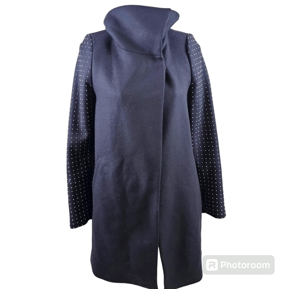 ZARA Woman Bloggers Fave Wool Blend Navy Silver Studded Coat in XS - Picture 4 of 13